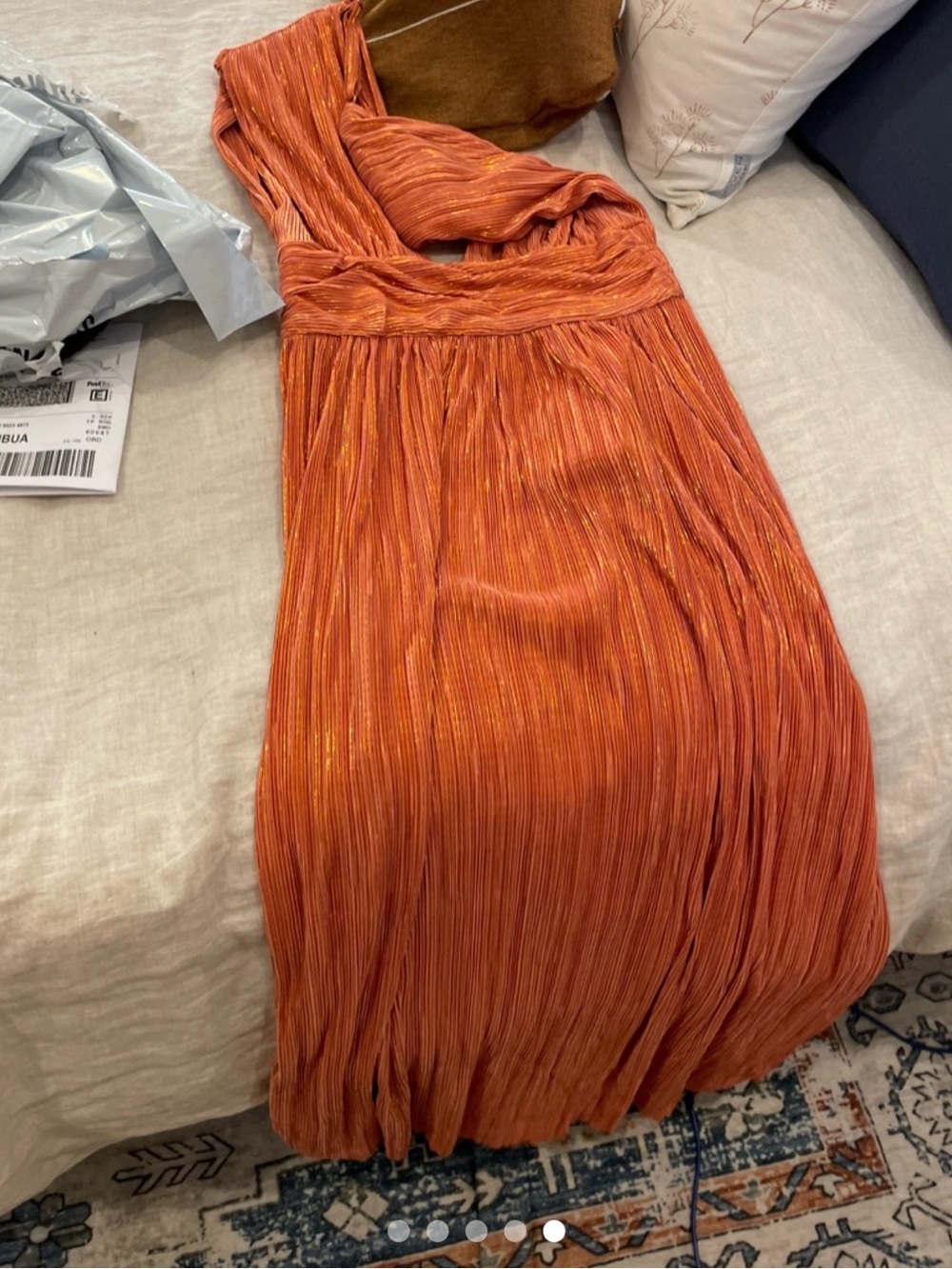 Sabina Musayev Metallic Orange Pleated V-Neck Maxi Dress - Picture 3 of 3